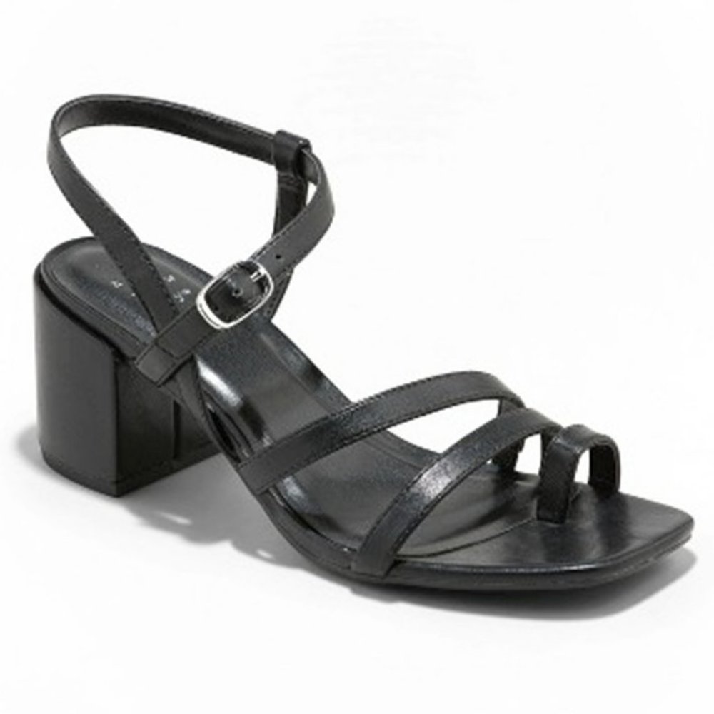 Women's Ramona Strappy Block Heeled Sandals - A New Day Black 7.5